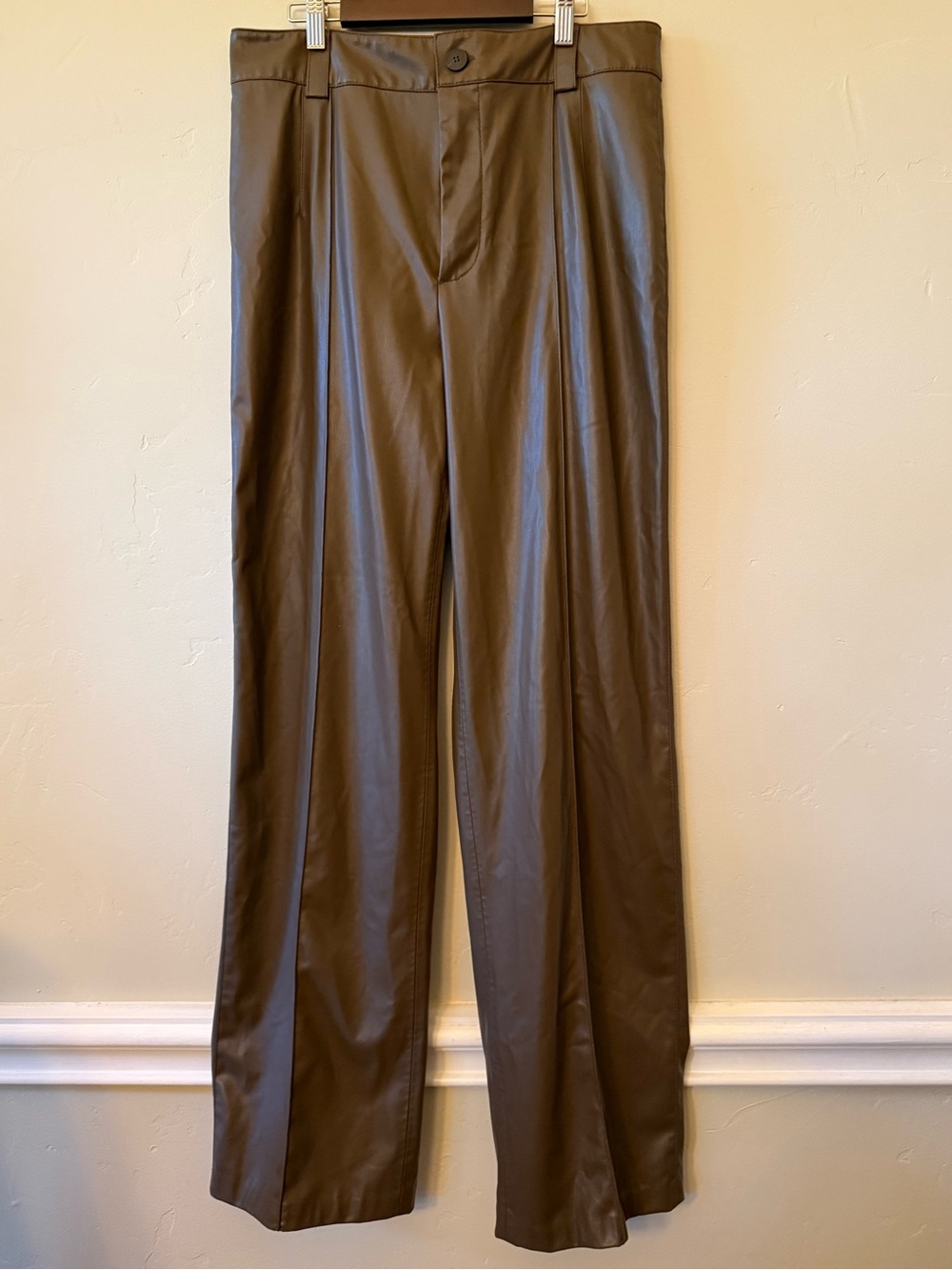 Zara Brown Faux Leather Francoise Wide Leg Pants - NWOT